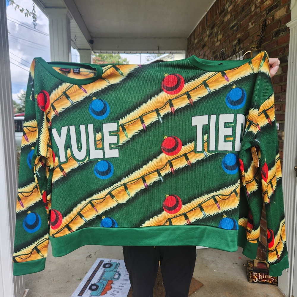 MAD Engine Green Yule Tide Ugly Sweater For Christmas Parties Work .  2 Necks